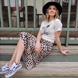 Satin Leopard Print Midi Skirt